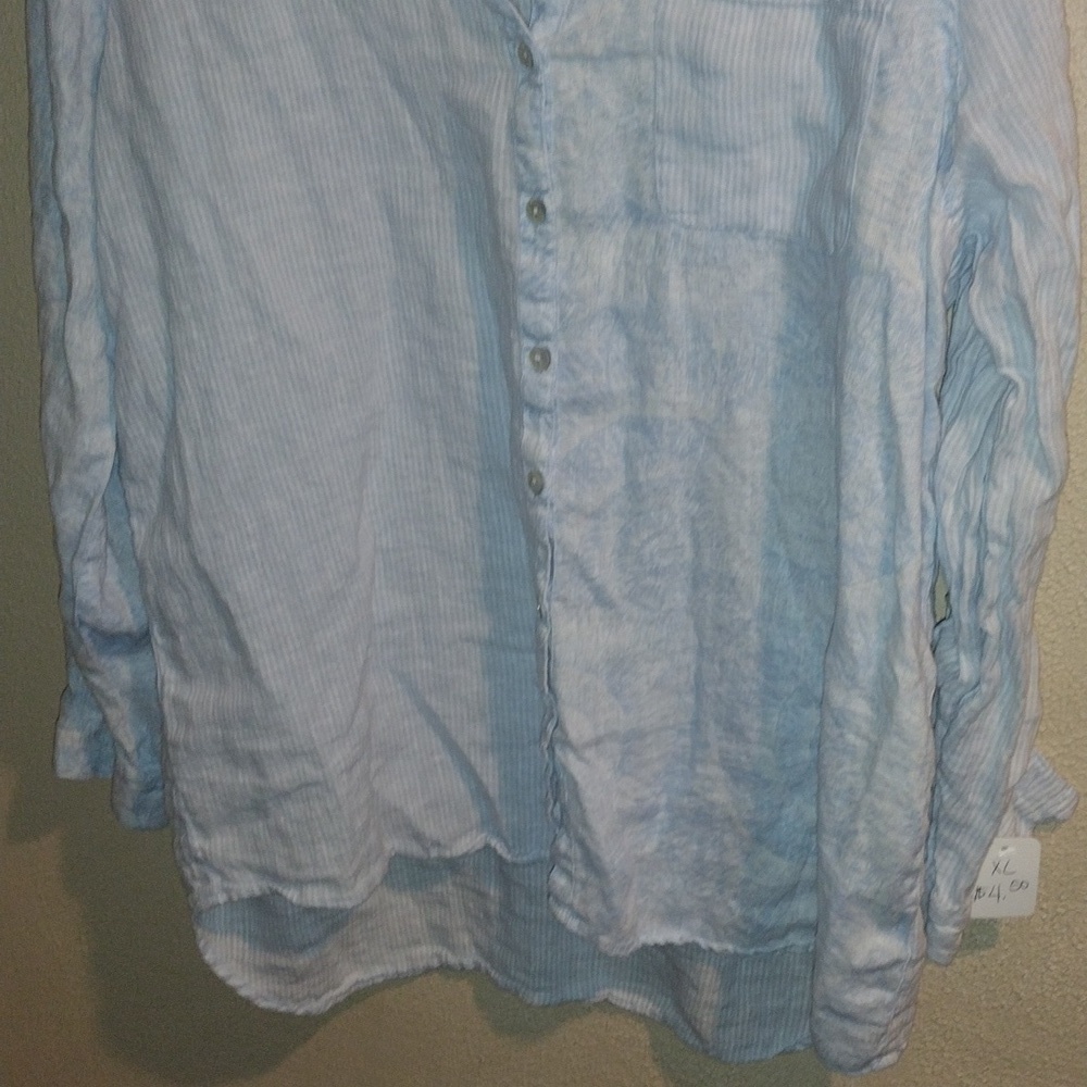C+C California Natural Linen Button-down Shirt Seashell Striped Blue White XL - Picture 3 of 7